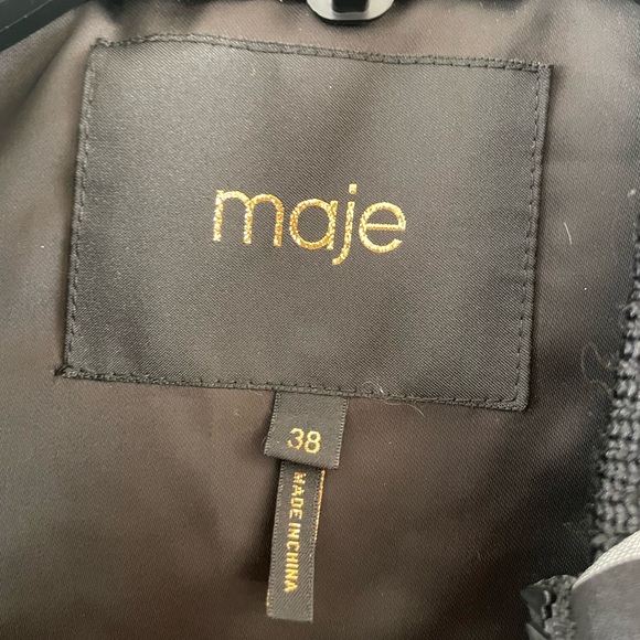 Maje Checkered Plaid Black White Varsity Bomber Jacket Sz 38 - Picture 3 of 6